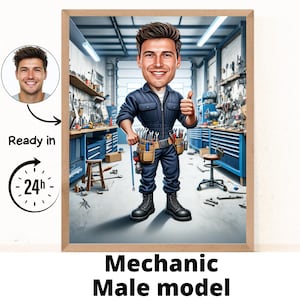Personalised Caricature of a Male Mechanic, Mechanic Caricature, Custom Mechanic Gift, Mechanic Art, Automotive Gift, Digital Download