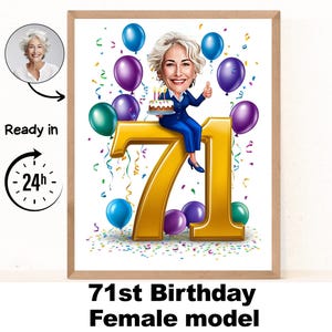 Benutzerdefinierte 71. Frau Cartoon Portrait, 71. Geburtstag Karikatur, Geburtstag Cartoon, personalisiertes Geburtstagsgeschenk, Frauengeburtstag, 71. Karte
