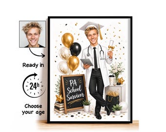 Custom PA School Graduation Caricature from Photo, PA School Survivor Cartoon Portrait, PA School Graduation Gift for Him, Class of 2027