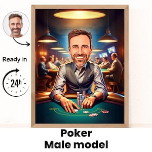 Custom Poker Cartoon Portrait, Poker Caricature, Gift for male Poker Player, Funny poker git, Caricature from Photo, personalized poker