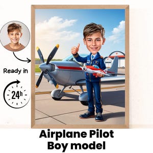 Cartoon Pilot Portrait, Pilot Caricature Gifts, Aviation Gifts, Airplane Airline Pilot Birthday Gift ideas for Women Men,Pilot Gifts for Men