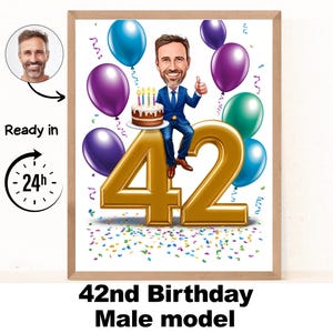 Benutzerdefinierte 42 Mann Cartoon Porträt, 42 Geburtstag Karikatur, Geburtstag Cartoon, personalisiertes Geburtstagsgeschenk, Mann Geburtstag, 42 Karte