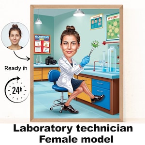 Retrato de caricatura de técnico de laboratorio femenino / Regalo de técnico de laboratorio / Caricatura de técnico de laboratorio personalizada / Técnico de laboratorio