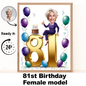 Benutzerdefinierte 81. Frau Cartoon Portrait, 81. Geburtstag Karikatur, Geburtstag Cartoon, personalisiertes Geburtstagsgeschenk, Frau Geburtstag, 81. Karte