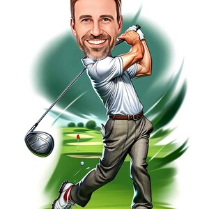 a caricature of a man swinging a golf club