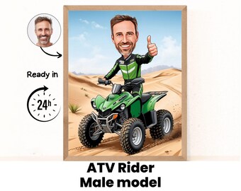 Portrait de quad masculin (dessin animé) / Cadeau quad / Caricature de quad personnalisée /