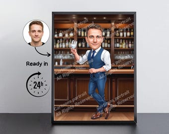 Bartender Gift – Custom Caricature Portrait From Your Photo / Bartender