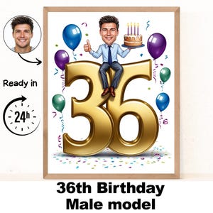 Benutzerdefiniertes 36. Mann-Karikaturporträt, Karikatur zum 36. Geburtstag, Geburtstagskarikatur, personalisiertes Geburtstagsgeschenk, Geburtstag des Mannes, Karte 36