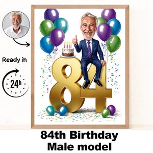 Benutzerdefiniertes 84. Mann-Karikaturporträt, 84. Geburtstagkarikatur, Geburtstagskarikatur, personalisiertes Geburtstagsgeschenk, Geburtstag des Mannes, 84.Karte