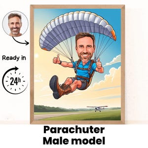 Personalisierter Fallschirmspringer-Karikaturporträt, kundenspezifische Fallschirmspringer-Karikaturzeichnung vom Foto, lustige Fallschirmspringerkarikatur, Geschenk für Fallschirmspringer