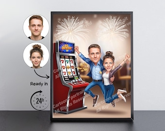 Slot Machine Player Gift – Custom Caricature Portrait From Your Photo / Slot machine player