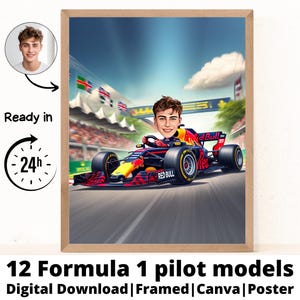 Custom Male Formula 1 Cartoon Portrait, F1 fan gift, formula 1 Gift, formula 1 Cartoon, Custom Caricature from Photo, max verstappen