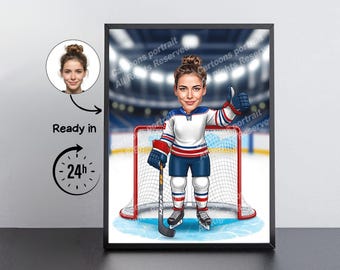 Regalo para jugador de hockey: retrato de caricatura personalizado a partir de tu foto / Hockey