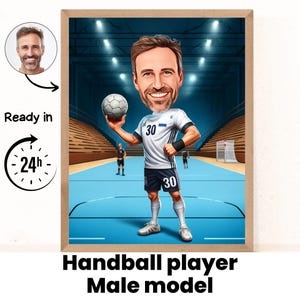 Ritratto di un giocatore di pallamano personalizzato, caricatura di pallamano personalizzata, caricatura divertente, regalo per un amico, squadra di pallamano, tedesco
