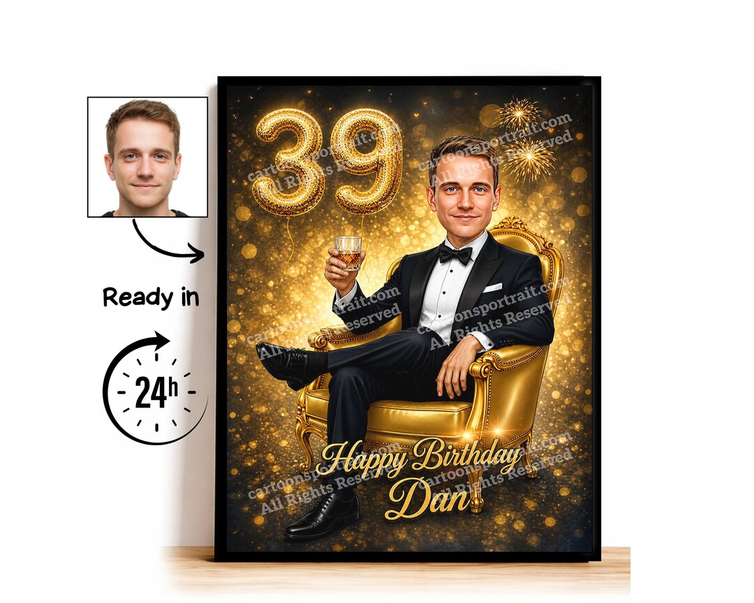 Custom Caricature for 39th Birthday, 39th Anniversary, Caricature ...