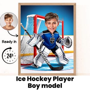 Benutzerdefinierte Hockey Portrait personalisierte Hockeyspieler Karikatur Zeichnung lustiger Cartoon vom Foto Geschenk für ihn