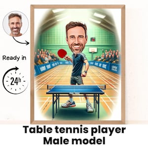 Tennistafelspeler cartoon portret|Tennisspeler cadeau|Tennistafel cadeau| Tafeltennis | Karikatuurcadeau pingpong|Cartoonportret van foto