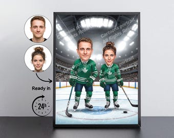 Hockey Player Gift – Custom Caricature Portrait From Your Photo / Hockey