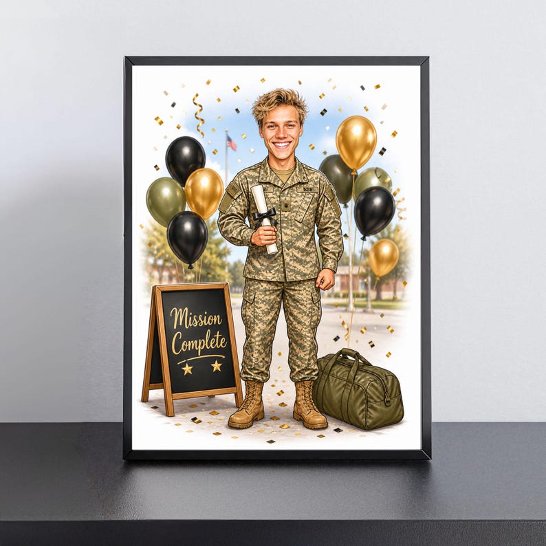 Caricature personnalisée de fin de formation militaire à partir d'une photo, portrait cartoon de fin de formation, cadeau de fin d'études pour lui image 2