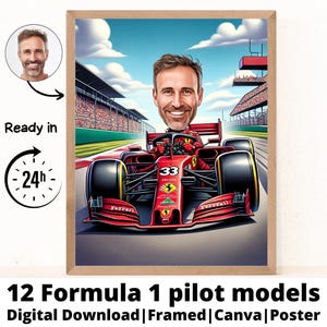 Benutzerdefinierte männliche Formel 1 Cartoon Portrait, F1-Fan Geschenk, Formel 1 Geschenk, Formel 1 Cartoon, benutzerdefinierte Karikatur vom Foto, max verstappen
