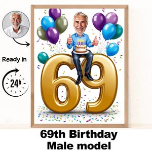 Benutzerdefiniertes 69. Mann-Karikaturporträt, 69. Geburtstagkarikatur, Geburtstagskarikatur, personalisiertes Geburtstagsgeschenk, des Mannes Geburtstag, 69.Karte