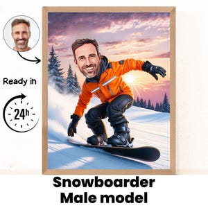 Portrait de dessin animé de snowboard | Cadeau snowboard | Caricature de snowboard personnalisée | Caricature de snowboard à partir de la photo | cadeau pour snowboarder