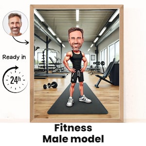 Retrato de desenho animado de fitness personalizado, caricatura de fitness, presente para levantador de peso, caricatura de levantador de peso, desenho animado de fitness, desenho animado personalizado