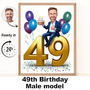 Benutzerdefiniertes 49. Mann-Karikaturporträt, 49. Geburtstagskarikatur, Geburtstagskarikatur, personalisiertes Geburtstagsgeschenk, des Mannes Geburtstag, 49.Karte