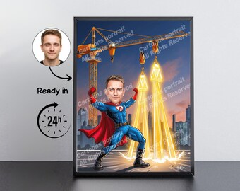 Cadeau kraanmachinist: aangepast karikatuurportret van je foto