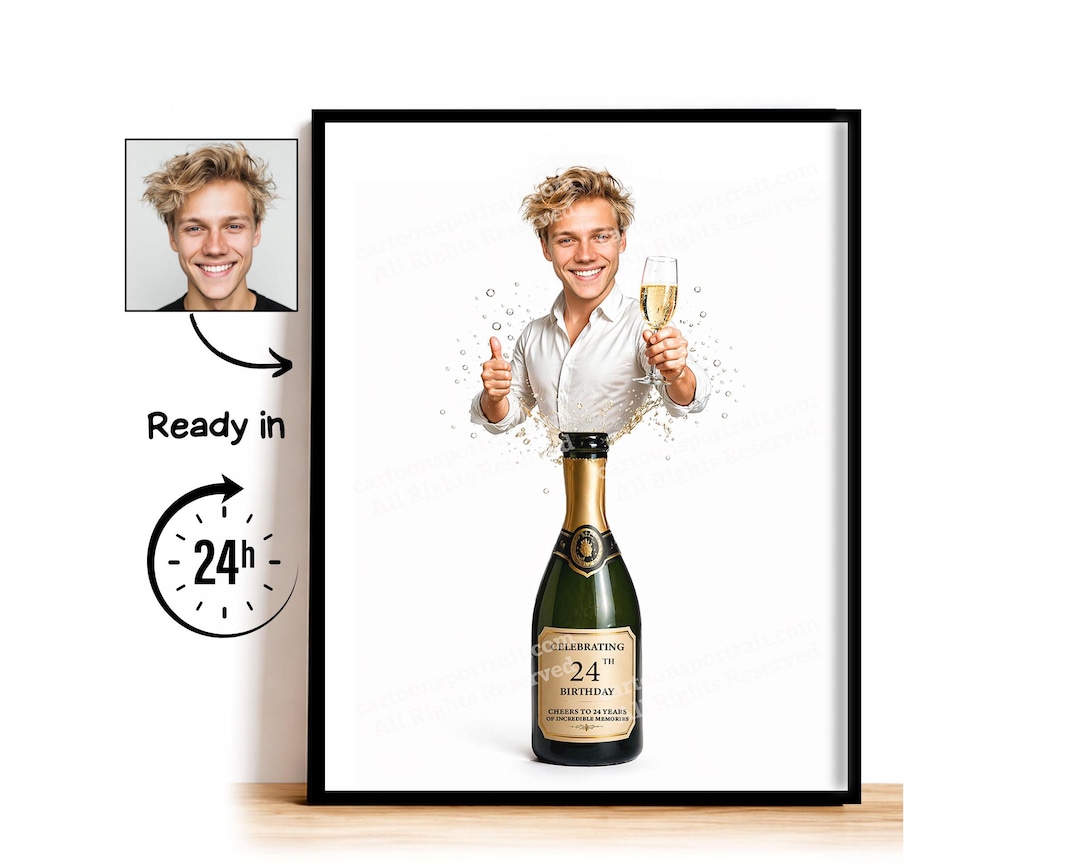 Custom Greeting Card for 24th Birthday, 24th Anniversary, Caricature ...