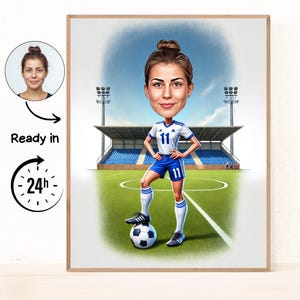 Personalized Soccer Player Cartoon Portrait, Custom Soccer Player Caricature Drawing from Photo, Funny Soccer Player Caricature Gift for fer