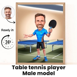 Retrato de caricatura masculina de tenis de mesa / Regalo de tenis de mesa / Caricatura de tenis de mesa personalizada / Caricatura de tenis de mesa a partir de foto / Regalo