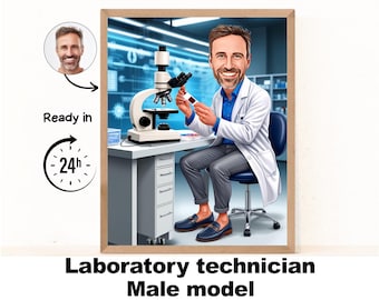 Laboratory Technician Male cartoon Portrait / Laboratory Technician gift / Custom Laboratory Technician Caricature / Laboratory Technicia
