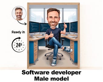 Developer cartoon Portrait | Developer software Gift | Custom Developer Caricature from Photo | Gift for Coder | Developer Cartoon