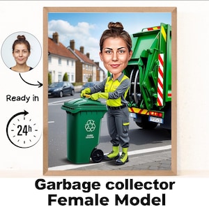Cadeau pour éboueur, caricature personnalisée d'agent d'assainissement à partir d'une photo, portrait drôle d'éboueur, dessin animé sur la gestion des déchets