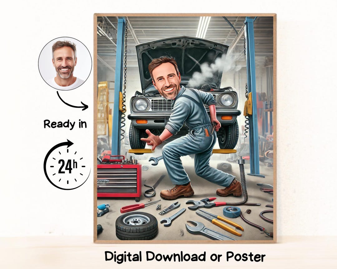 Personalised Caricature of a Male Mechanic, Mechanic Caricature, Custom ...