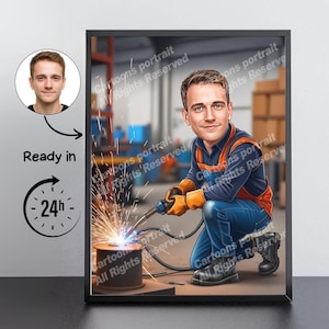 Welder Gift – Custom Caricature Portrait From Your Photo / Welder