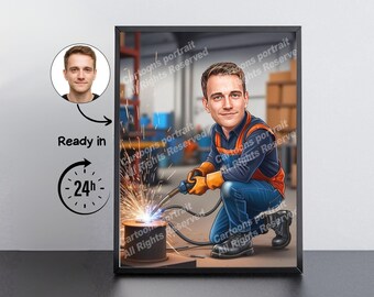 Welder Gift – Custom Caricature Portrait From Your Photo / Welder