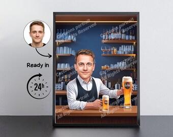 Bartender Gift – Custom Caricature Portrait From Your Photo / Bartender