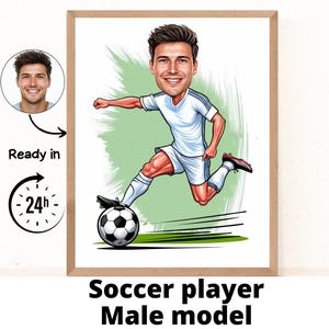 Personalisiertes Fußballspieler-Karikatur-Porträt, kundenspezifische Fußballspieler-Karikatur-Zeichnung vom Foto, lustiges Fußballspieler-Karikatur-Geschenk für Ihn