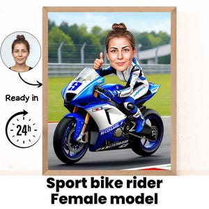 Ritratto di motociclista personalizzato, ritratto di moto da corsa, regalo per motociclista, caricatura da foto