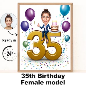Benutzerdefinierte 35. Frau Cartoon Portrait, 35. Geburtstag Karikatur, Geburtstag Cartoon, personalisiertes Geburtstagsgeschenk, Frauengeburtstag, 35.Karte