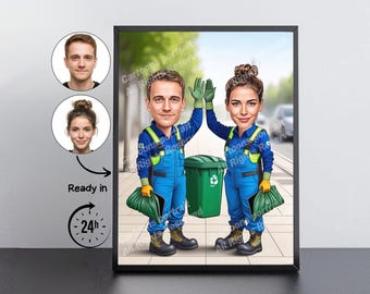 Garbage Collector Gift – Custom Caricature Portrait From Your Photo / Garbage collector