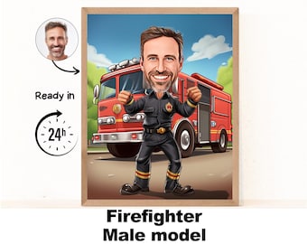 Firefighter cartoon Portrait| Son Gift |Brother gift |Dad gift|colleague gift| Firefighter caricature from photo|Cartoon portrait from photo
