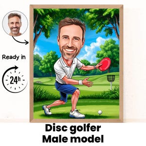 Retrato de dibujos animados de Disc Golf / Regalo de Disc Golf / Caricatura de Disc Golf personalizada / Caricatura de Disc Golf a partir de una foto / Regalo de Ultimate Frisbee / Frisbee