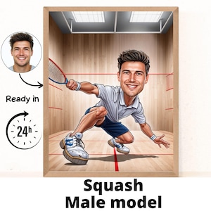 Retrato de dibujos animados de squash / Regalo de squash / Caricatura de squash personalizada / Caricatura de squash a partir de una foto / Regalo para jugador de squash / Retrato de squash