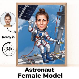 Dibujo de caricatura de astronauta personalizado a partir de una foto, regalo personalizado para astronauta, regalo, dibujo de caricatura de astronauta, regalo para amantes del espacio