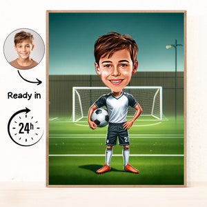 Regalo de jugador de fútbol, caricatura de jugador de fútbol a partir de una foto, dibujo divertido de jugador de fútbol, retrato digital de jugador de fútbol para hombres