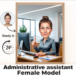 Administrative Assistant Female cartoon Portrait / Administrative Assistant gift / Custom Administrative Assistant Caricature