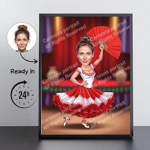 Flamenco Dancer Gift – Custom Caricature Portrait From Your Photo